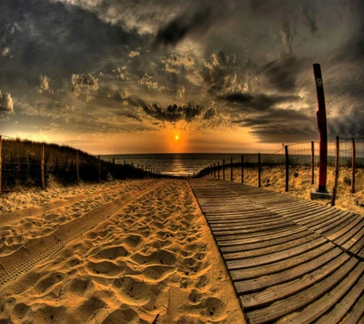 plage, beau, soir, doré, chemin