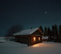 casa, noche, cielo, invierno