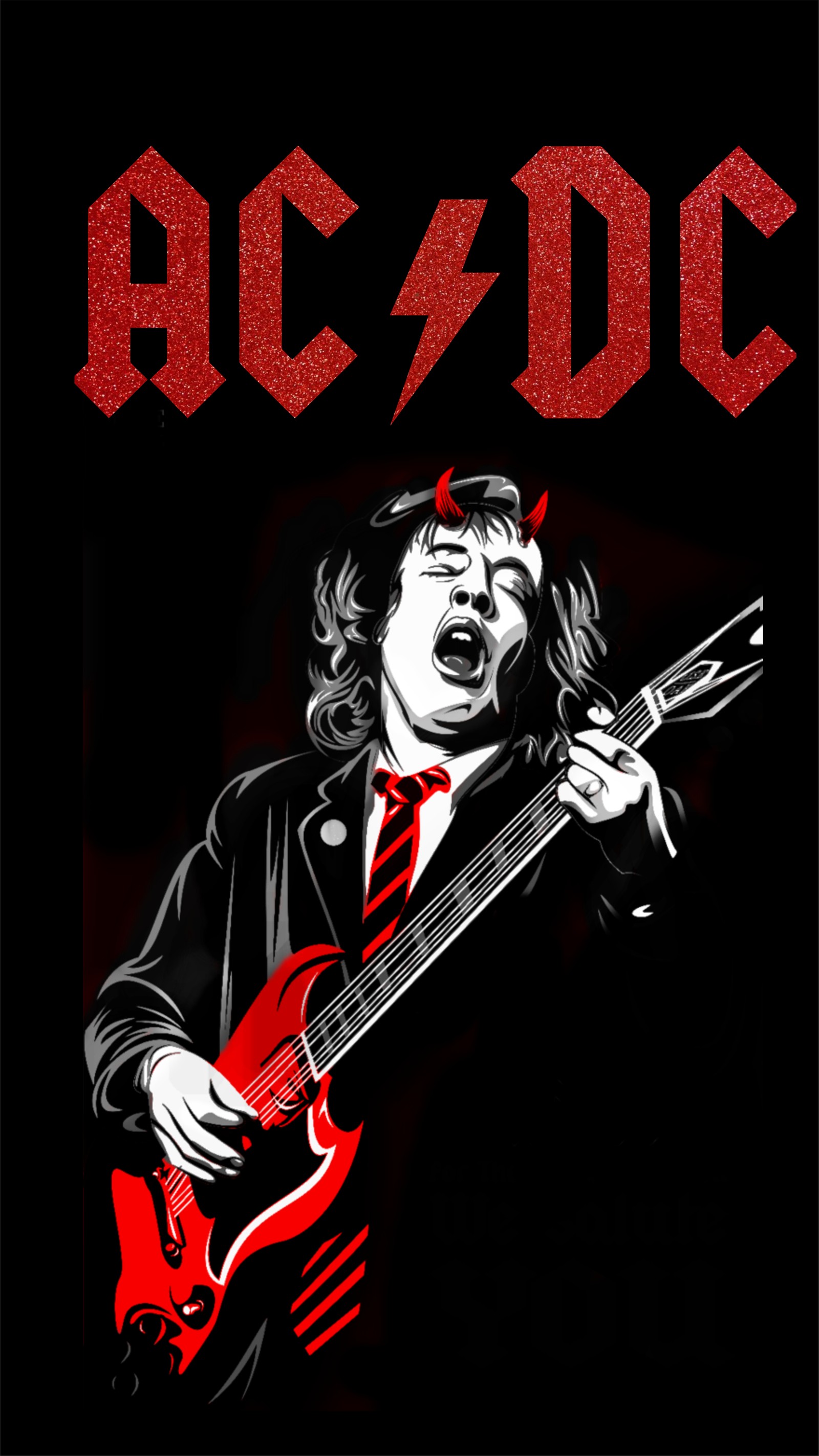 Imagem arabesca de um homem com uma guitarra e uma gravata vermelha (acdc, angus, angus young, vermelho, jovem)