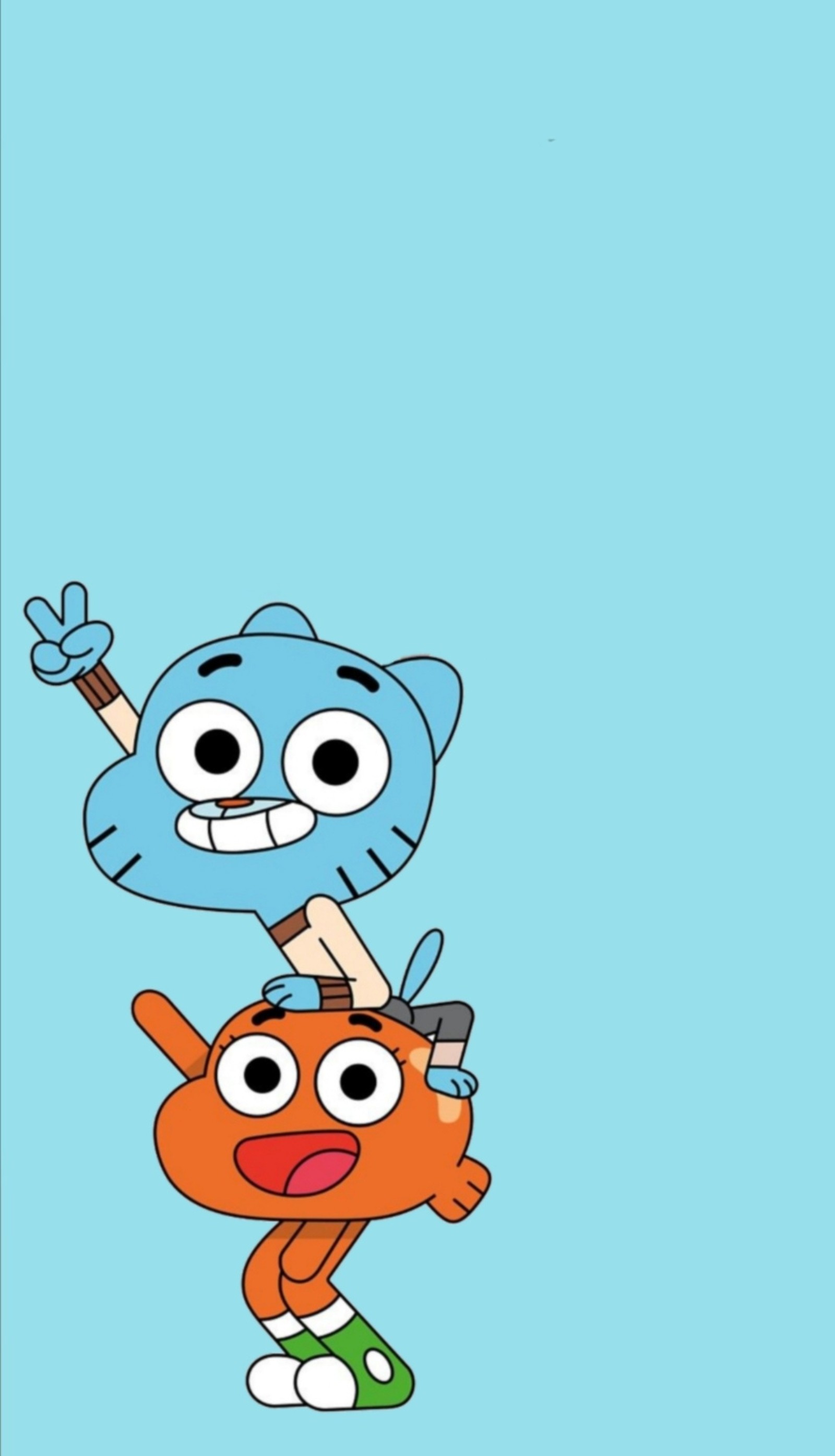 Un primer plano de un personaje de dibujos animados en una patineta (darwin, gumball, fondo de pantalla)