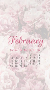 Calendario de febrero con fondo elegante de rosas