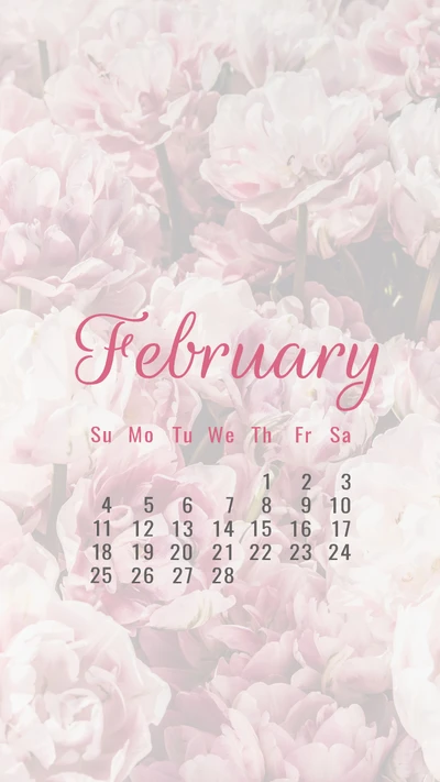 Calendrier de février avec fond élégant de roses