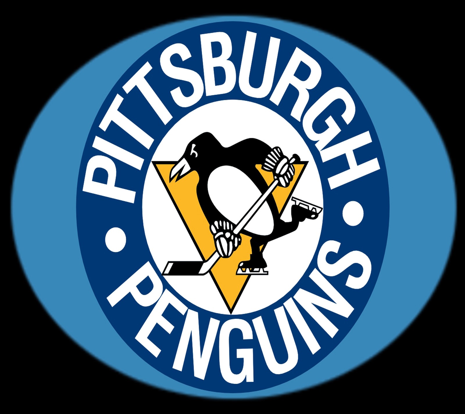 Logo de los pittsburgh penguins sobre un fondo azul (pingüinos, pittsburgh)