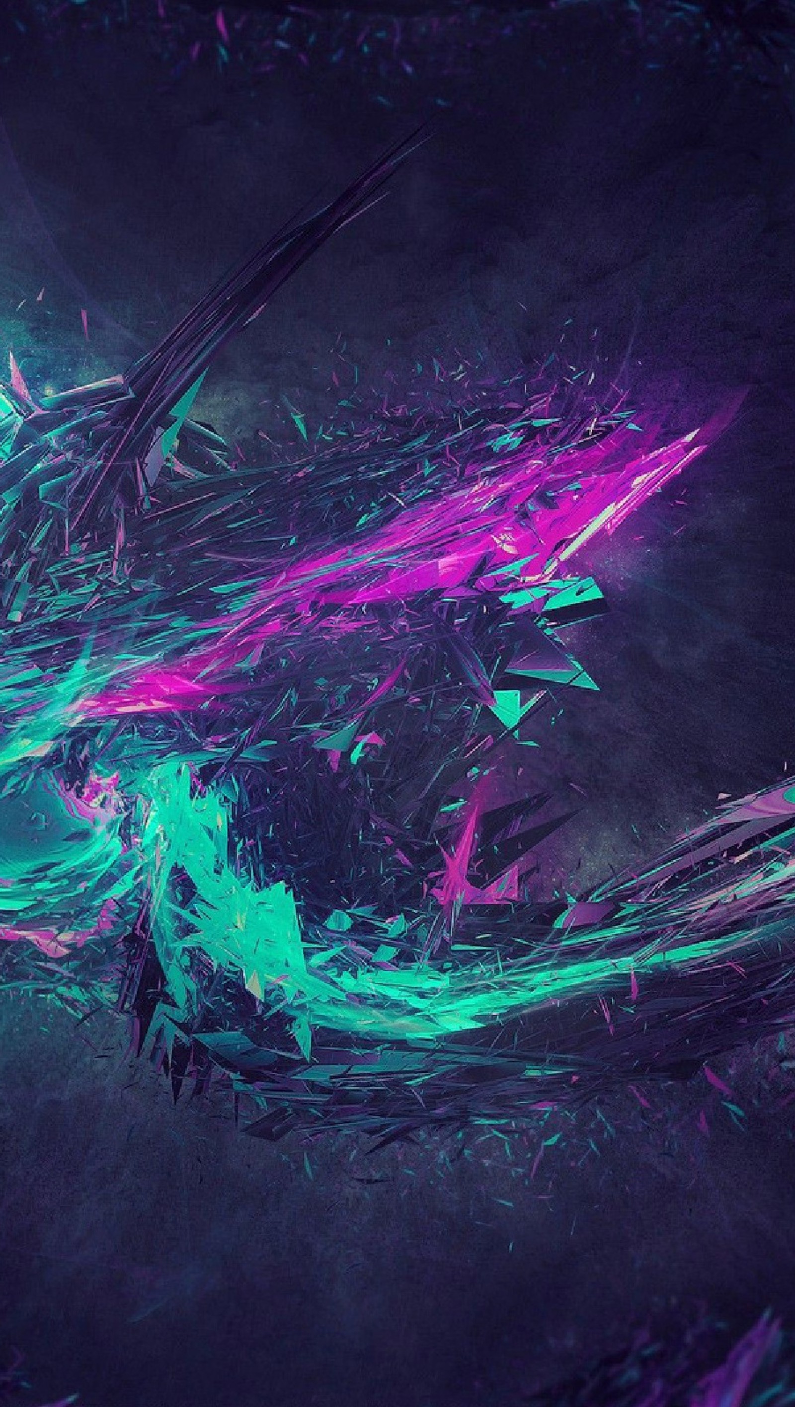 Arte abstrata de um redemoinho roxo e verde em um fundo preto (abstrato, cristal, neblina, neo, néon)