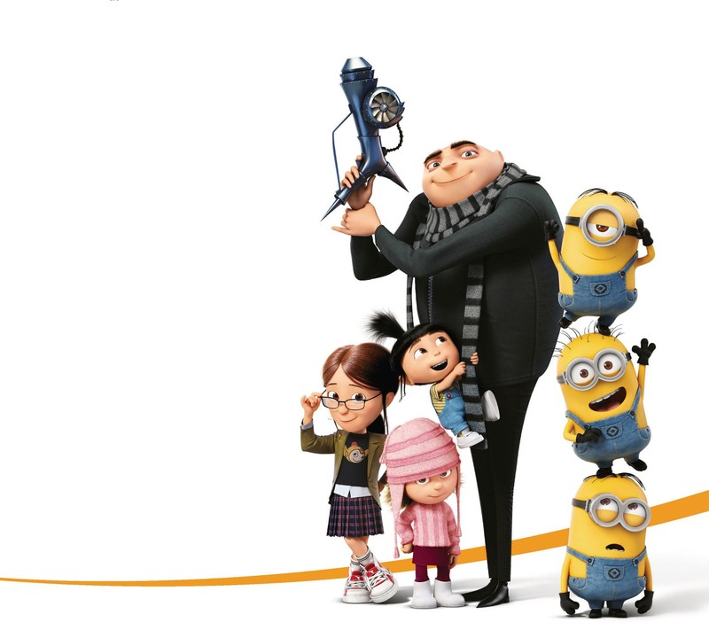 Крупный план мультяшного персонажа с группой людей (аниме, anime, despicable me 3, gru dru, миньоны)