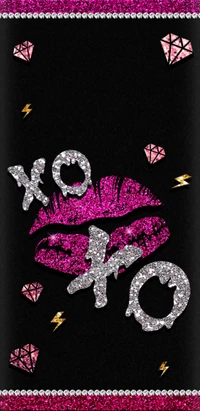 Glittering Pink Lips with Diamonds and 'XOXO' Accent