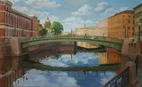 Tranquil Canal Scene: A Watercolor Reflection of Architecture and Sky