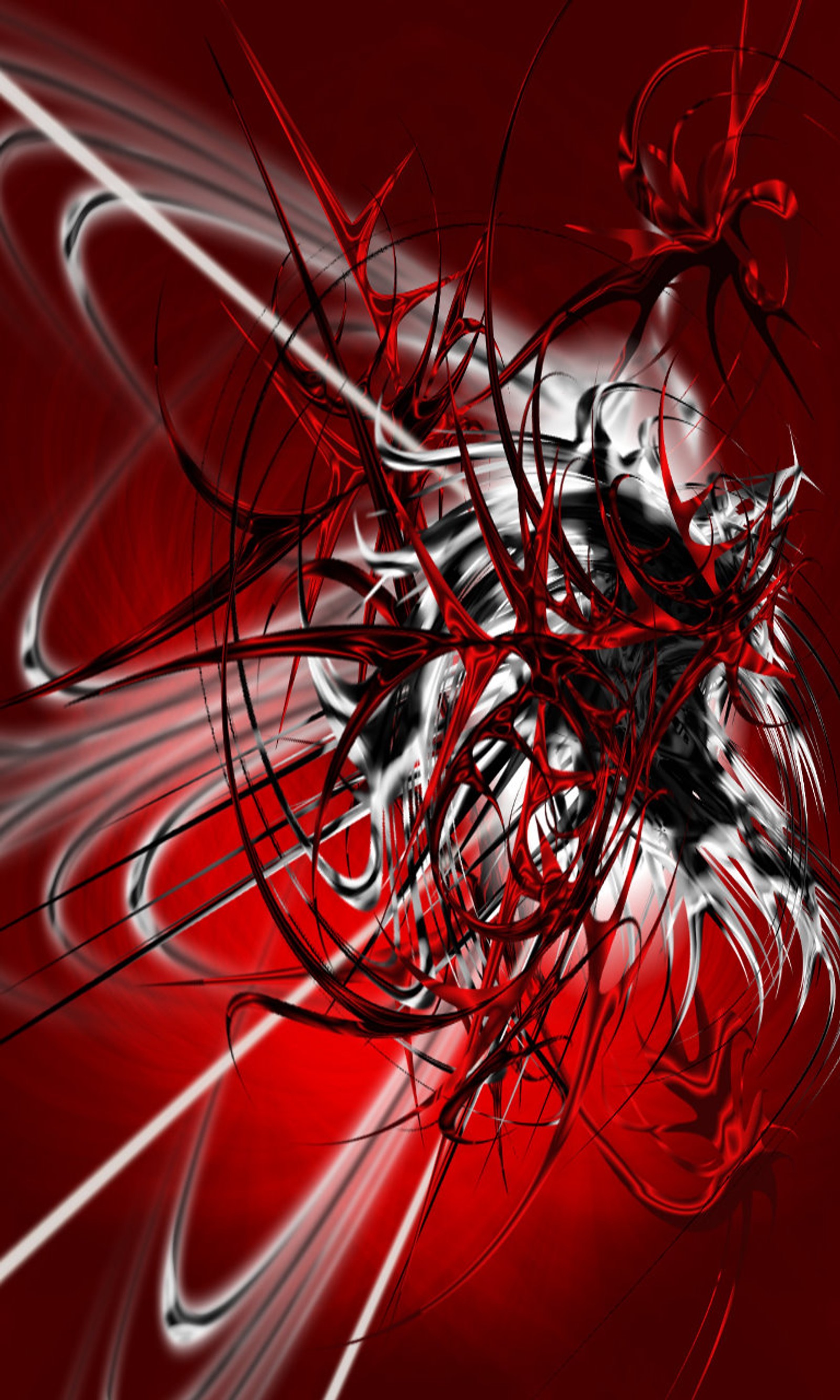 Abstract red and white digital art with a black and white design (abstract, color)