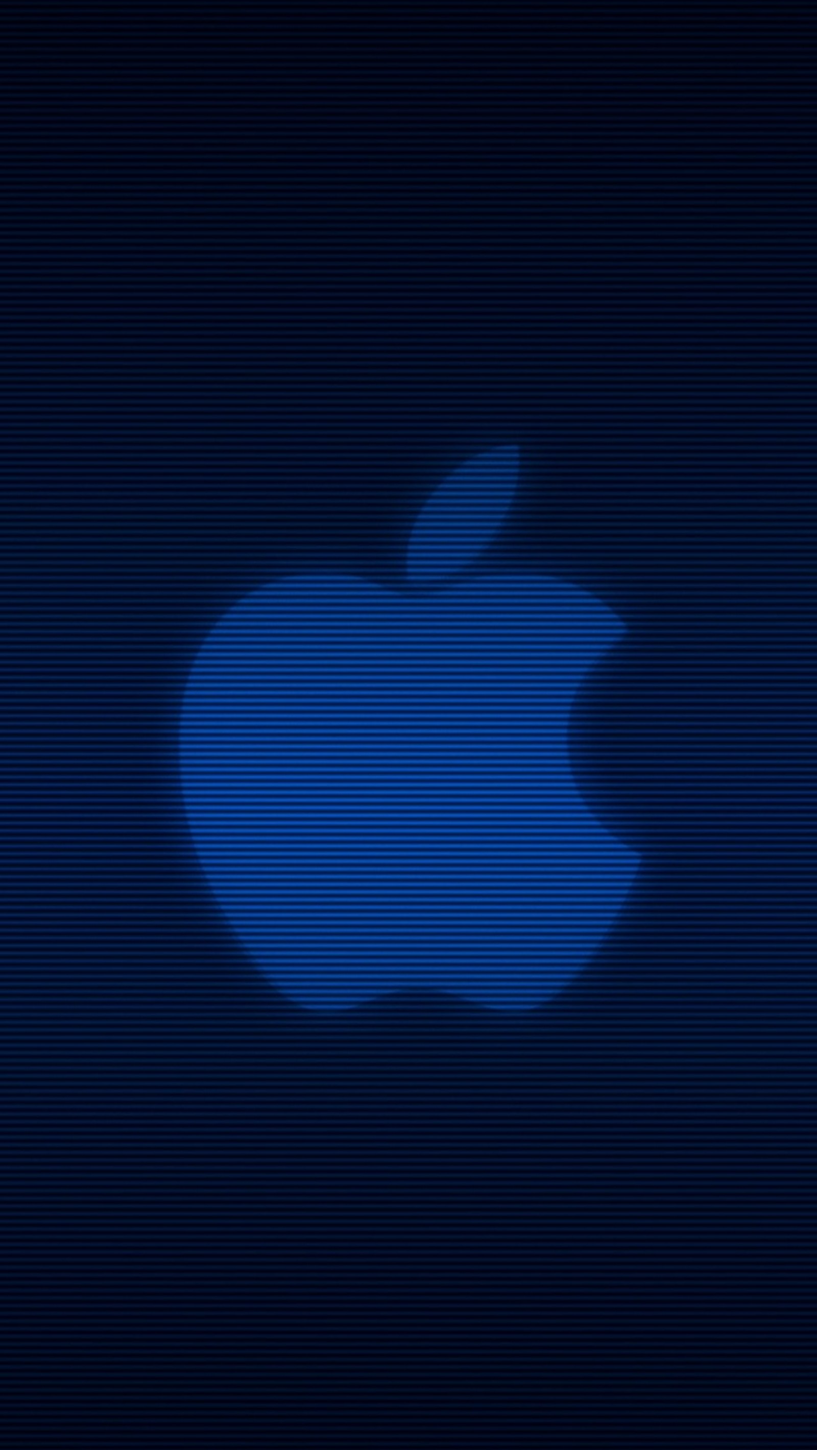 Un gros plan du logo apple bleu sur un fond noir (pomme, lignes)