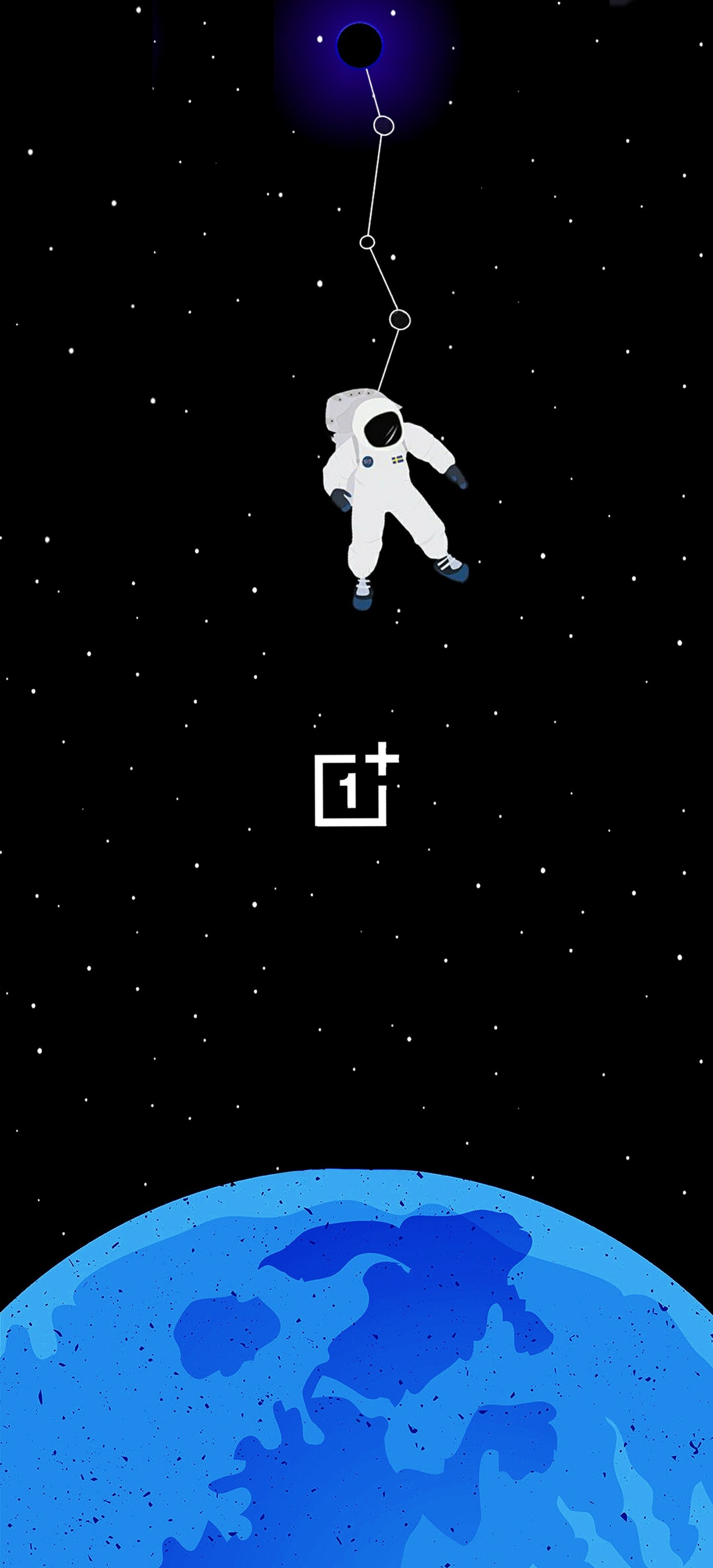 There is a man in a space suit floating in the air (astronaut, notch, space)