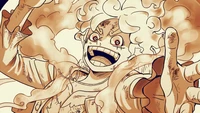 Macaco D. Luffy em Gear 5: Abraçando o Deus Sol Nika