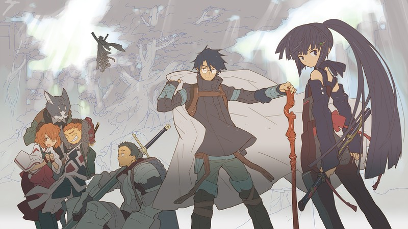 Персонажи аниме стоят перед группой людей (лог горизонт, log horizon, ログホライズン, аниме, anime)