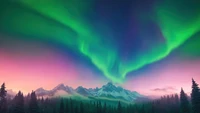 Majestic Aurora Borealis Over Mountain Peaks at Night