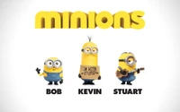 Minions: Bob, Kevin e Stuart em ilustração de desenho animado