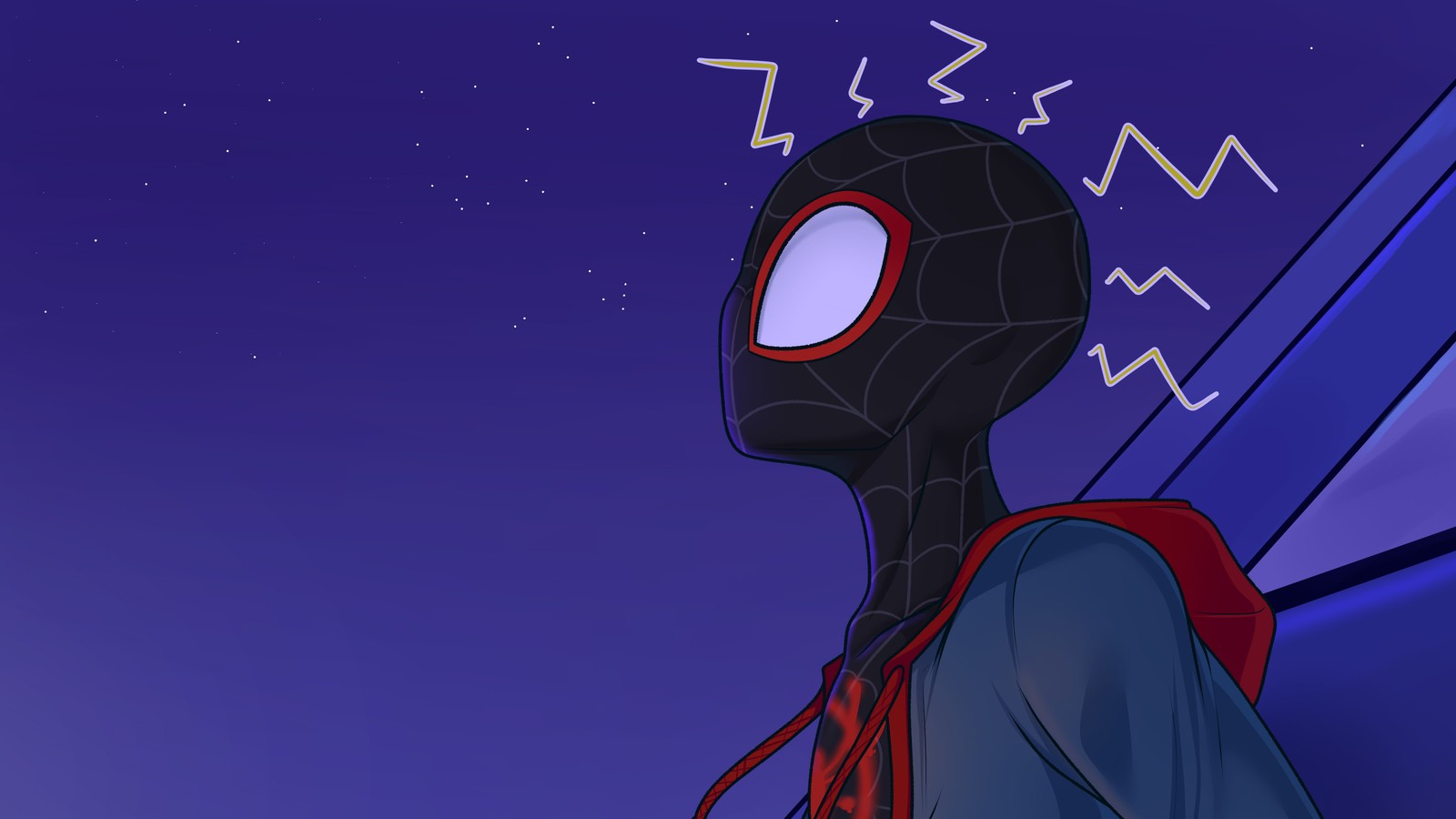 Spider-man dans un hoodie rouge avec un t-shirt bleu (miles morales, spider man, art, illustration, conception graphique)