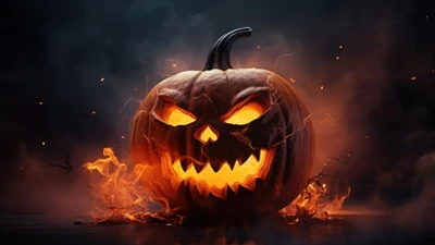 Feuriger Jack-o'-Lantern: Eine gespenstische Halloween-Darstellung