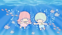 little twin stars, blue aesthetic, kiki and lala, cartoon, sanrio wallpaper