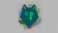 Vibrant Wolf Illustration with Green Accents