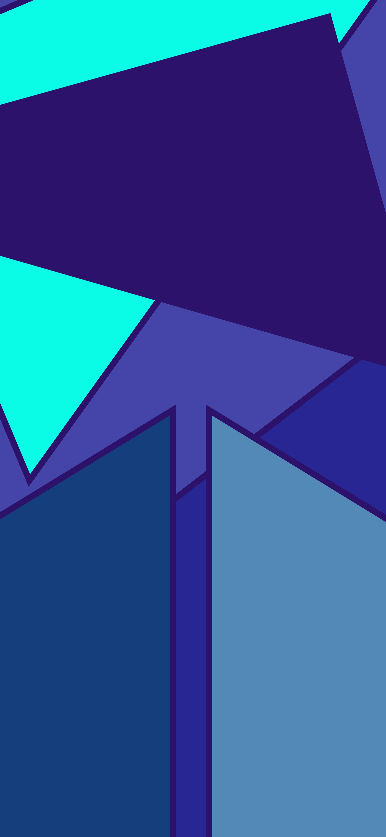 There is a blue and purple abstract design with a white arrow (triangle, graphic design, azure, purple, rectangle)