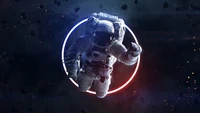 Astronaut Floating in Cosmic Depths