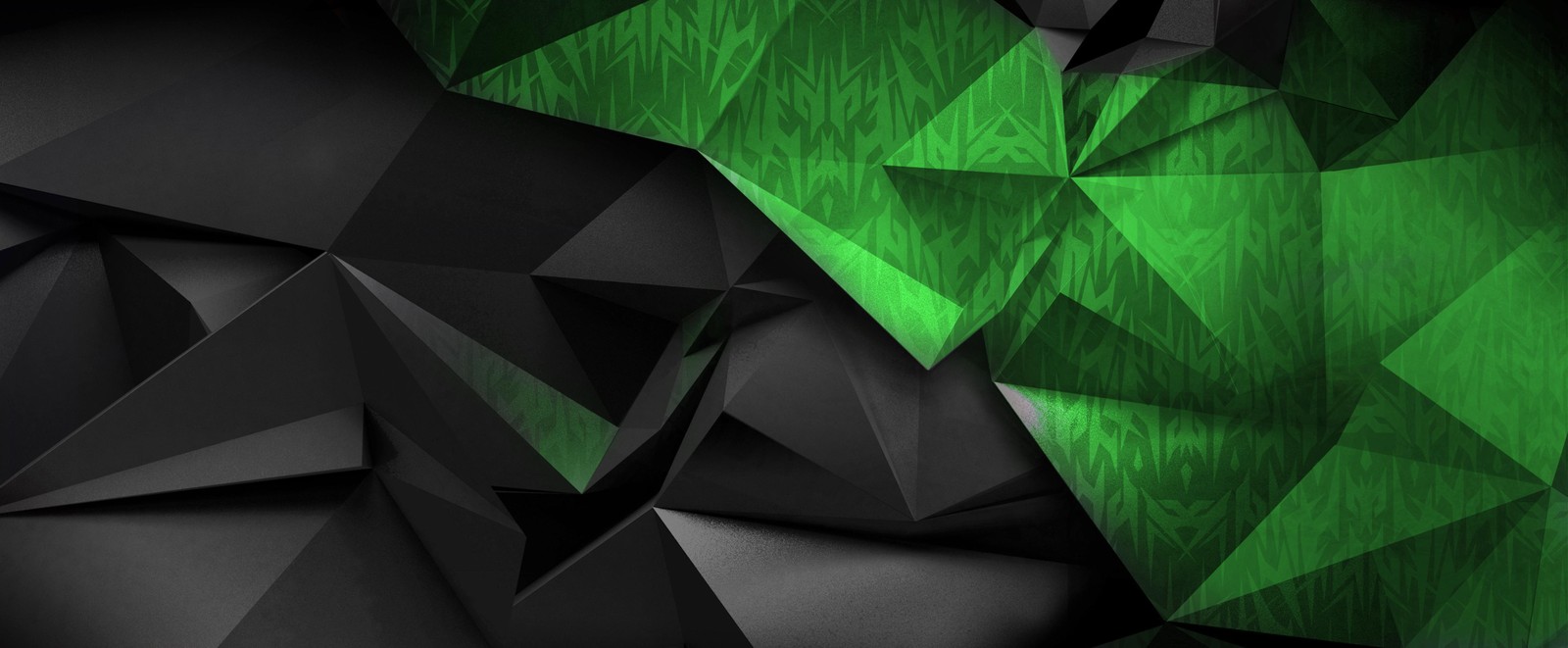 A green and black abstract wallpaper with triangles (acer, green, design, pattern, graphics)