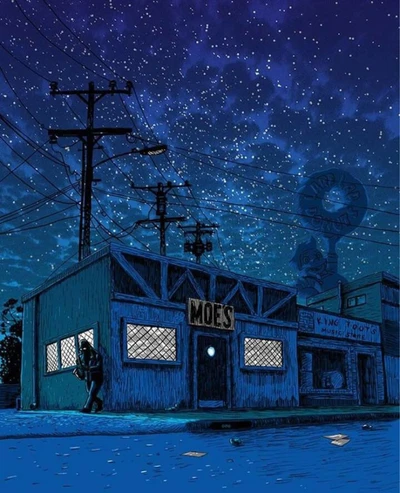 Moe's Tavern Under a Starry Night Sky