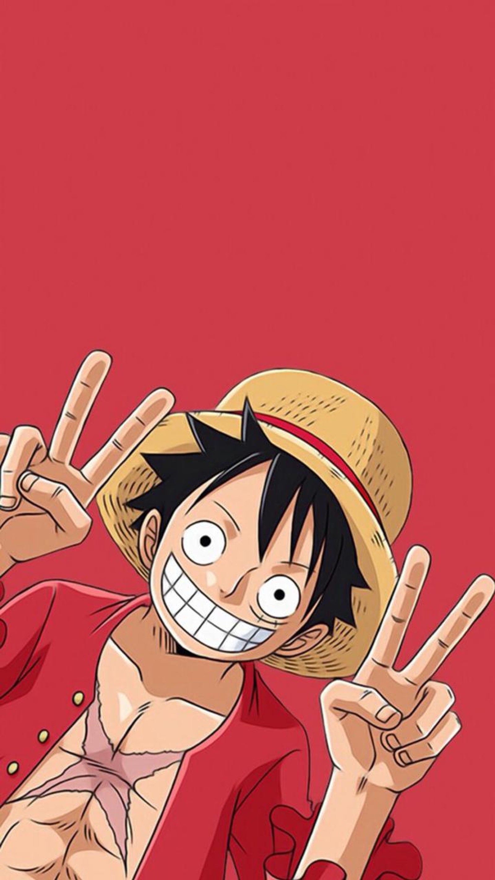 Nahaufnahme einer person mit einem hut, die ein friedenszeichen macht (anime, luffy, one piece, lächeln)