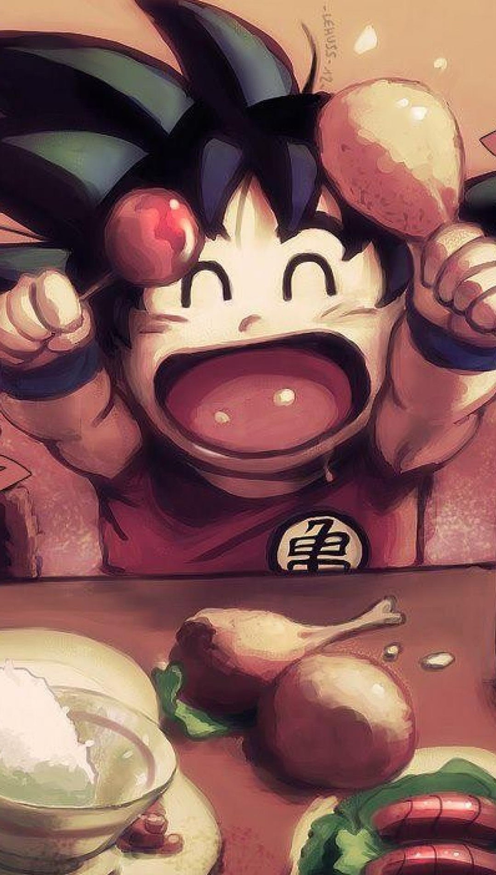 Anime character with a plate of food and a bowl of fruit (afs, sgd)