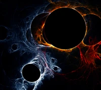 Abstract Cosmic Dance: Dark Spheres Encircled by Fiery Light