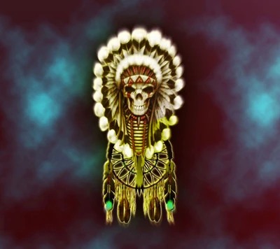 Skull Chief with Saguaro and Feathered Headdress