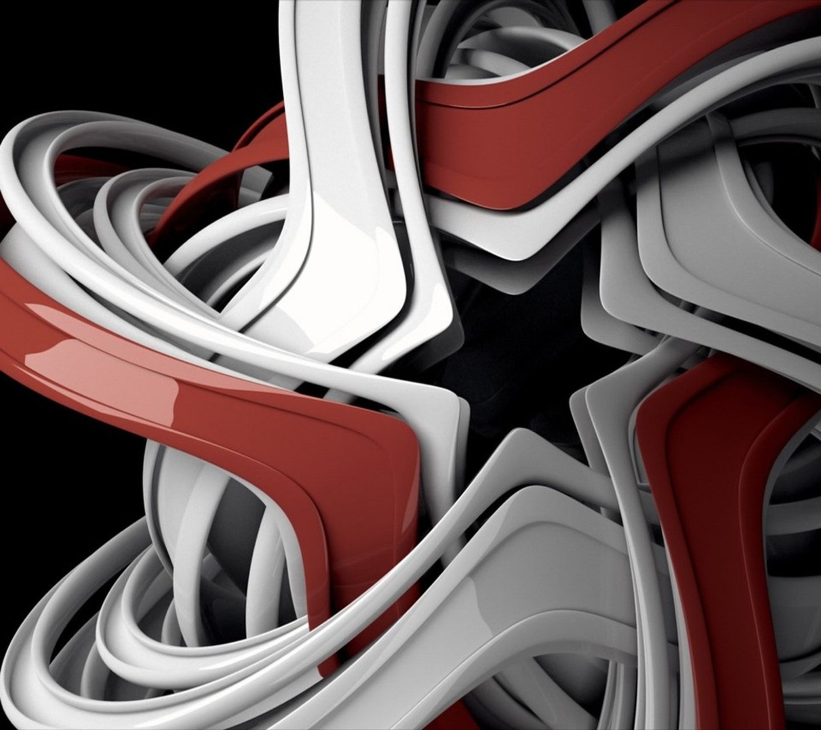 A close up of a red and white abstract design (3d, abstract, design, hd, lines)