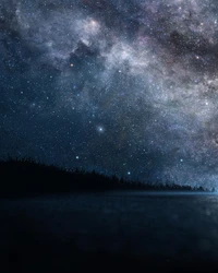 lake, night, sky, stars