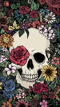 Descargar fondo de pantalla flor, flower and skull, calavera, calavera y flores