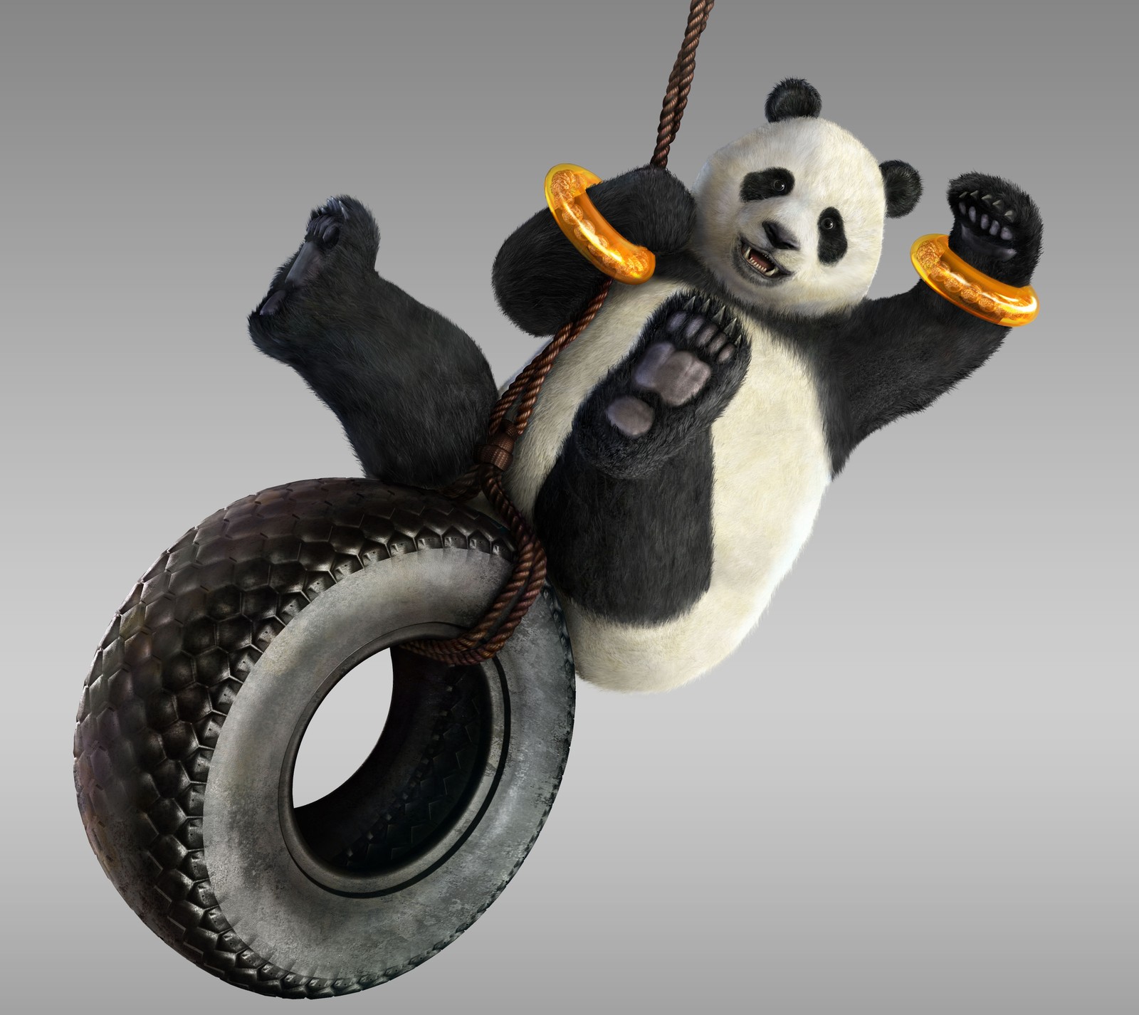 Um close em um urso panda em uma gangorra de pneu (panda, tag2, tekken)