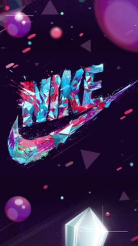 Lebendiges Nike-Logo mit abstrakten geometrischen Elementen