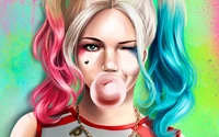 Harley Quinn, die Kaugummi bläst: Eine lebendige Cartoon-Illustration