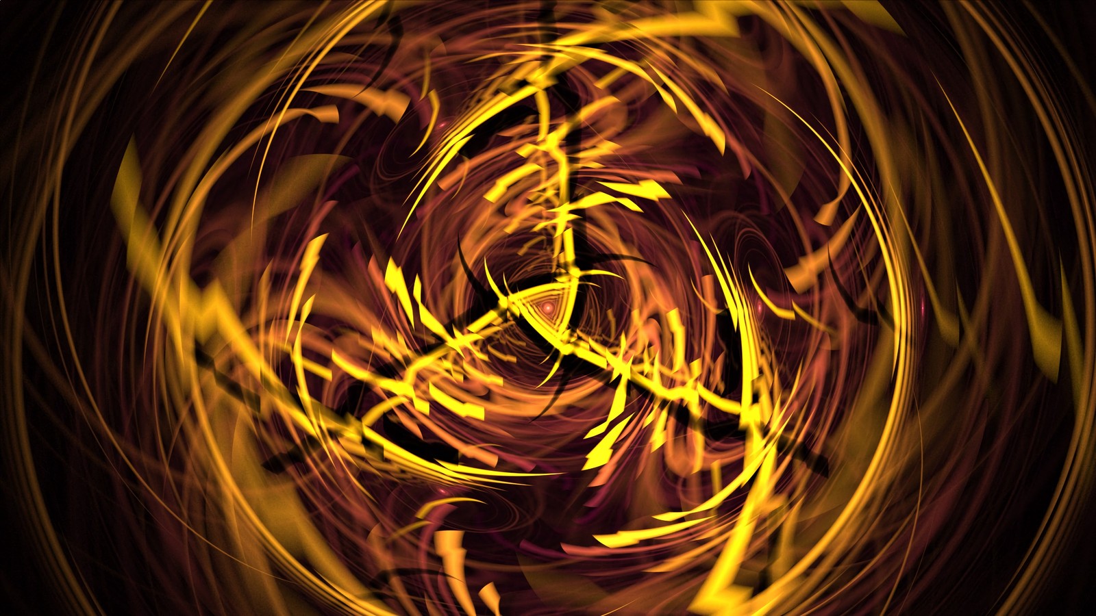 Gros plan d'un motif en spirale avec des lumières jaunes et rouges (abstraction, art fractal, lumière, jaune, cercle)