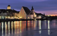 reflection, water, night, landmark, waterway wallpaper