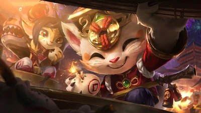 Teemo celebra com fogos de artifício: Arte de Splash de League of Legends