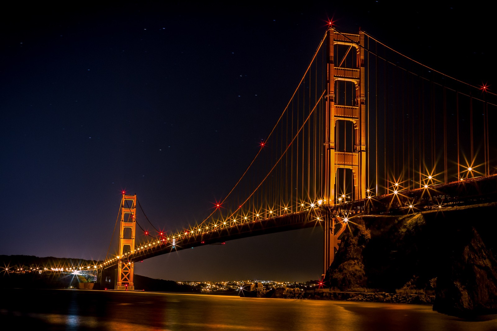 Скачать обои мост золотые ворота, golden gate bridge, бруклинский мост, подвесной мост, ночь