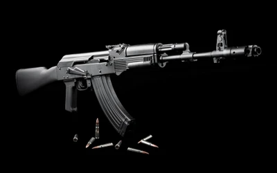 Sturmgewehr AK-47 mit Munition angezeigt