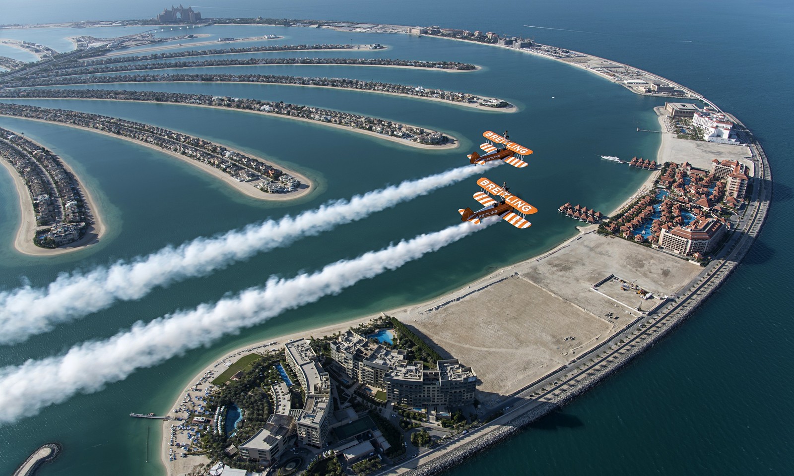 Lade palm jumeirah, künstliche insel, wasserressourcen, hafen, küsten und ozeanische landformen Hintergrund herunter