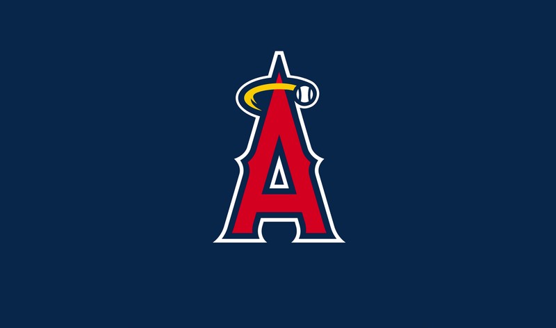 Логотип лос-анджелеса на синем фоне (лос анджелес энджелс, los angeles angels, бейсбольная команда, синий фон, спорт)