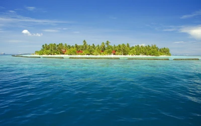 Complexe hôtelier tropical sur une île entourée d'eaux cristallines et d'une végétation luxuriante