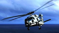 Helicóptero Sikorsky UH-60 Black Hawk em voo sobre o oceano