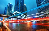 Vibrant Night Cityscape of Hong Kong: Skyscrapers and Motion