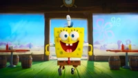 SpongeBob SquarePants Joyfully Running in "The SpongeBob Movie: Sponge on the Run