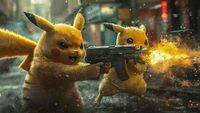 Pikachu Duo in Action: Fierce Battle with Firepower