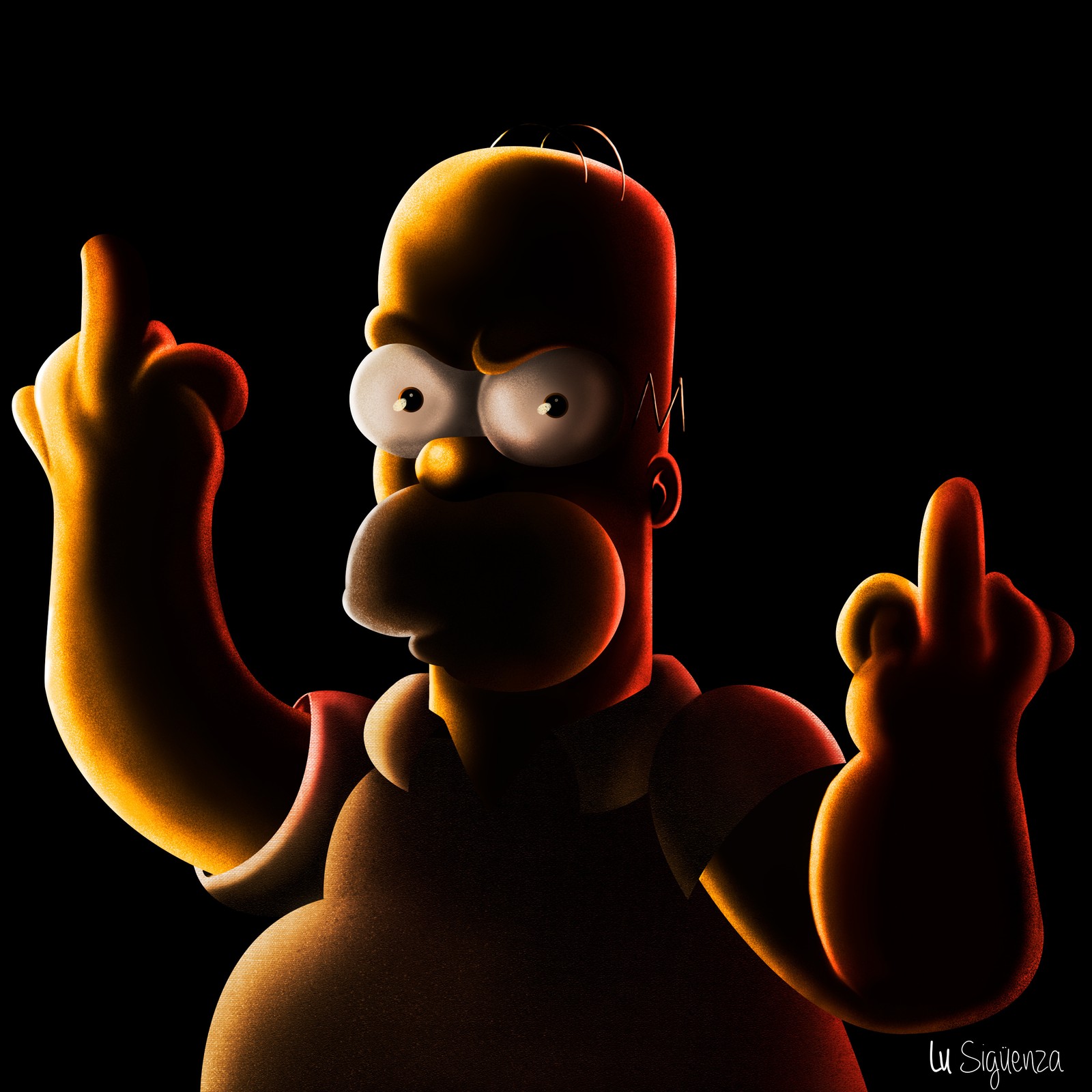 A close up of a cartoon character with a finger up (amarillo, homero, simpson)