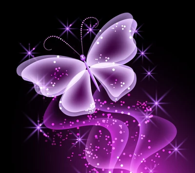 butterfly, glow, neon, purple